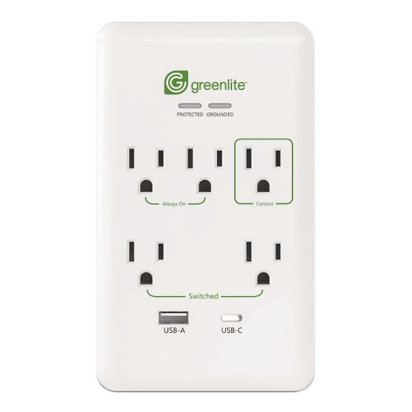 Tier 1 advanced power strip 5 outlets with charging ports greenlite
